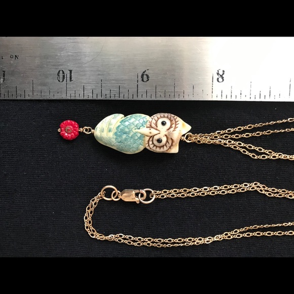 Hand Carved Bone Owl Pendant Necklace - Picture 3 of 5